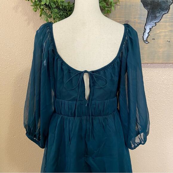 NWOT Lulus Vivacious Arrival Emerald Chiffon Balloon Sleeve Mini Dress - Picture 9 of 12